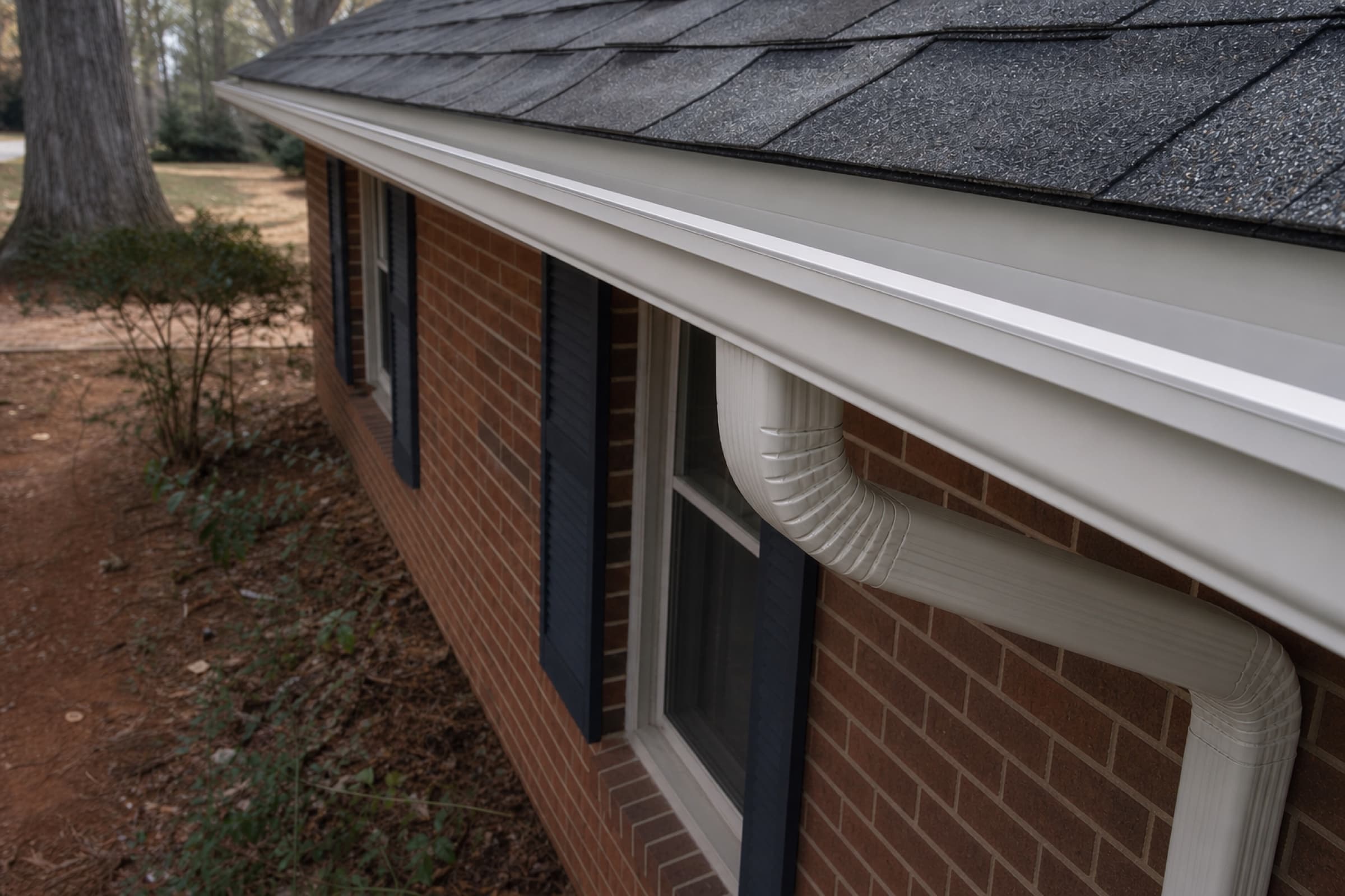 A new seamless aluminium gutter run on hidden hangers along a freshly painted fascia